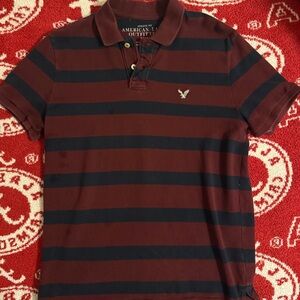 American Eagle Outfitters Men's Polo - Maroon and Dark Blue Stripes